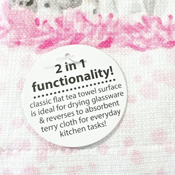 NEW Kay Dee Designs FURRY PETS PINK & WHITE CHRISTMAS Kitchen Towel Set/2 - Picture 3 of 7